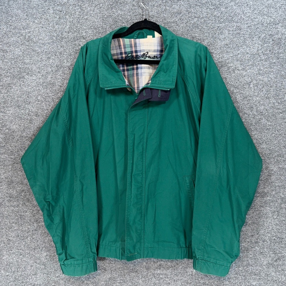 Eddie Bauer Harrington Jacket Men XXL Green Plaid Lined Windbreaker Gorpcore